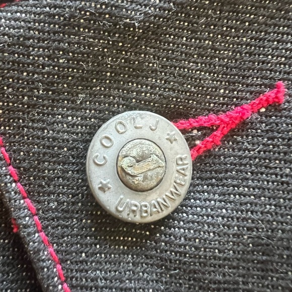 NWT Vintage Cool J Black Raw Denim Urban-Wear‎ Jacket Red-Line Embroidered - Picture 4 of 11